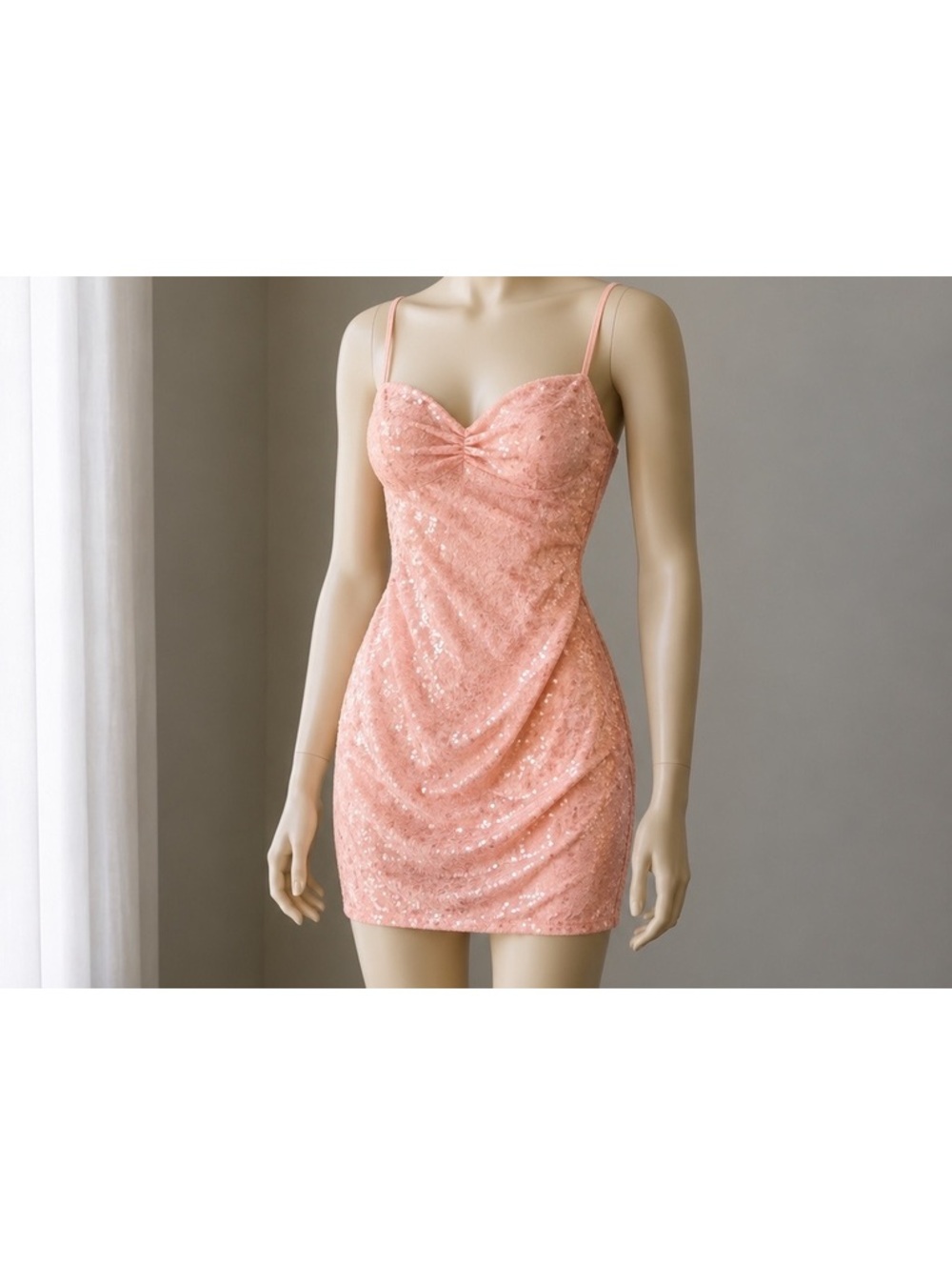 Fashion Blush Pink Sequin Lace Mini Dress Size 4 Sweetheart Cocktail Prom NWT